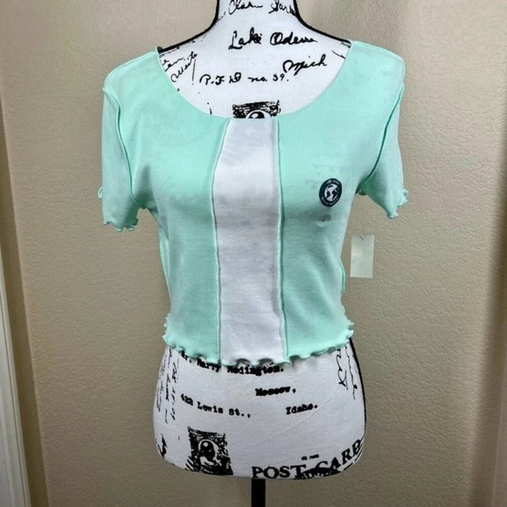 Aeropostale mint green  crop top lettuce hem baby tee top size L streetwear - Picture 7 of 16